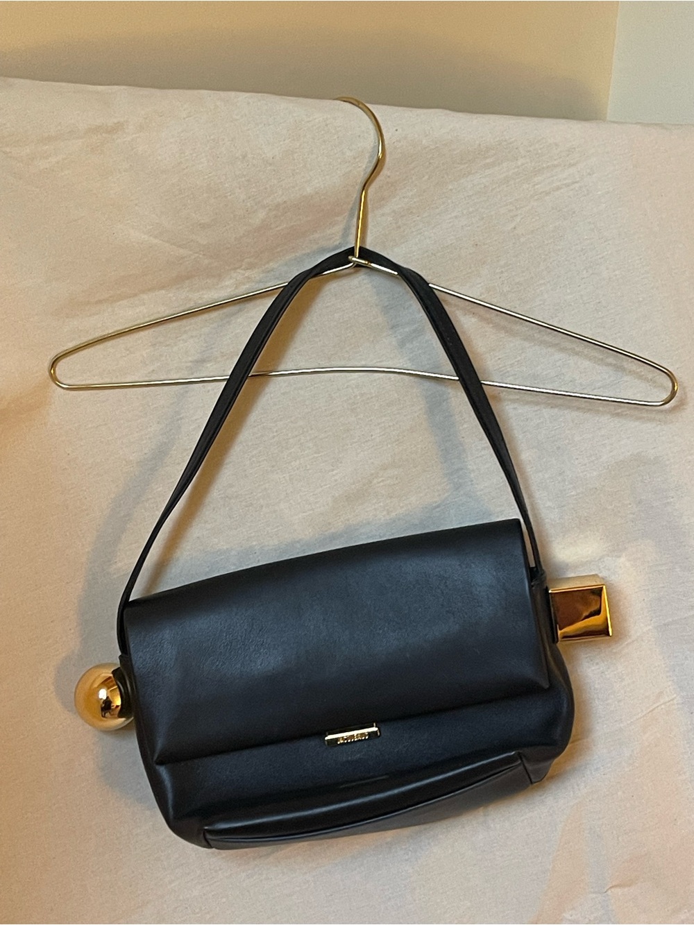 Jacquemus Black Leather Shoulder Bag with Gold Accents